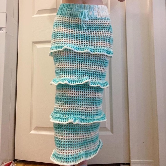 Handmade Dresses & Skirts - Handmade Aqua Crochet Ruffle Skirt